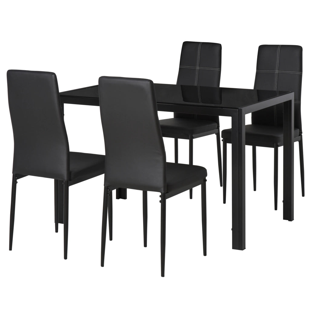 EasyComfort Set 5 Pezzi con 1 Tavolo e 4 Sedie per Cucina o Sala da Pranzo in Finta Pelle, Metallo e Vetro Temperato, Nero