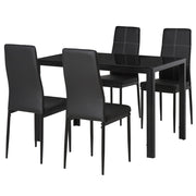 EasyComfort Set 5 Pezzi con 1 Tavolo e 4 Sedie per Cucina o Sala da Pranzo in Finta Pelle, Metallo e Vetro Temperato, Nero