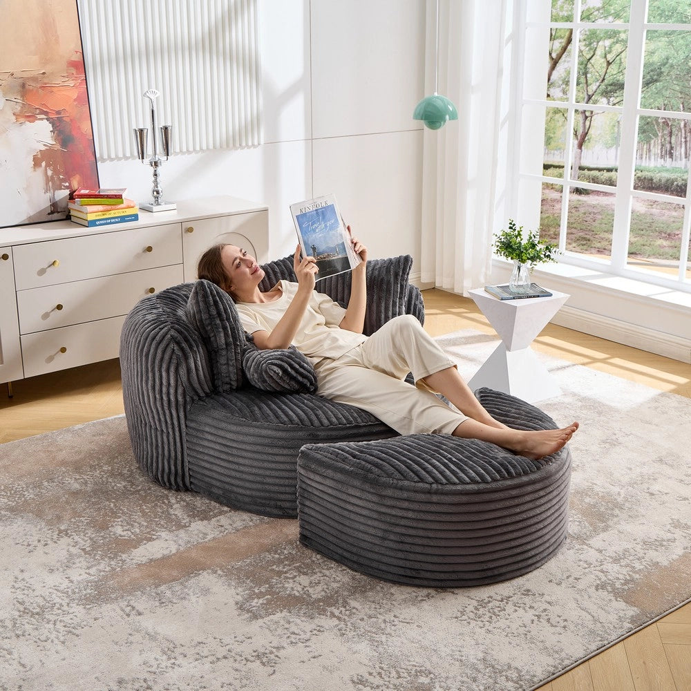 Divano letto ¨C Minimal ¨C Tessuto, 140x200cm, grigio, con pouf