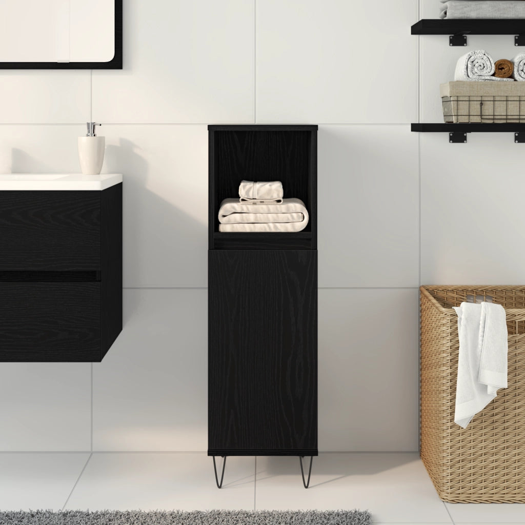 Cabinet da Bagno  Nero Rovere 30x30x100 cm Legno Ingegnerizzato