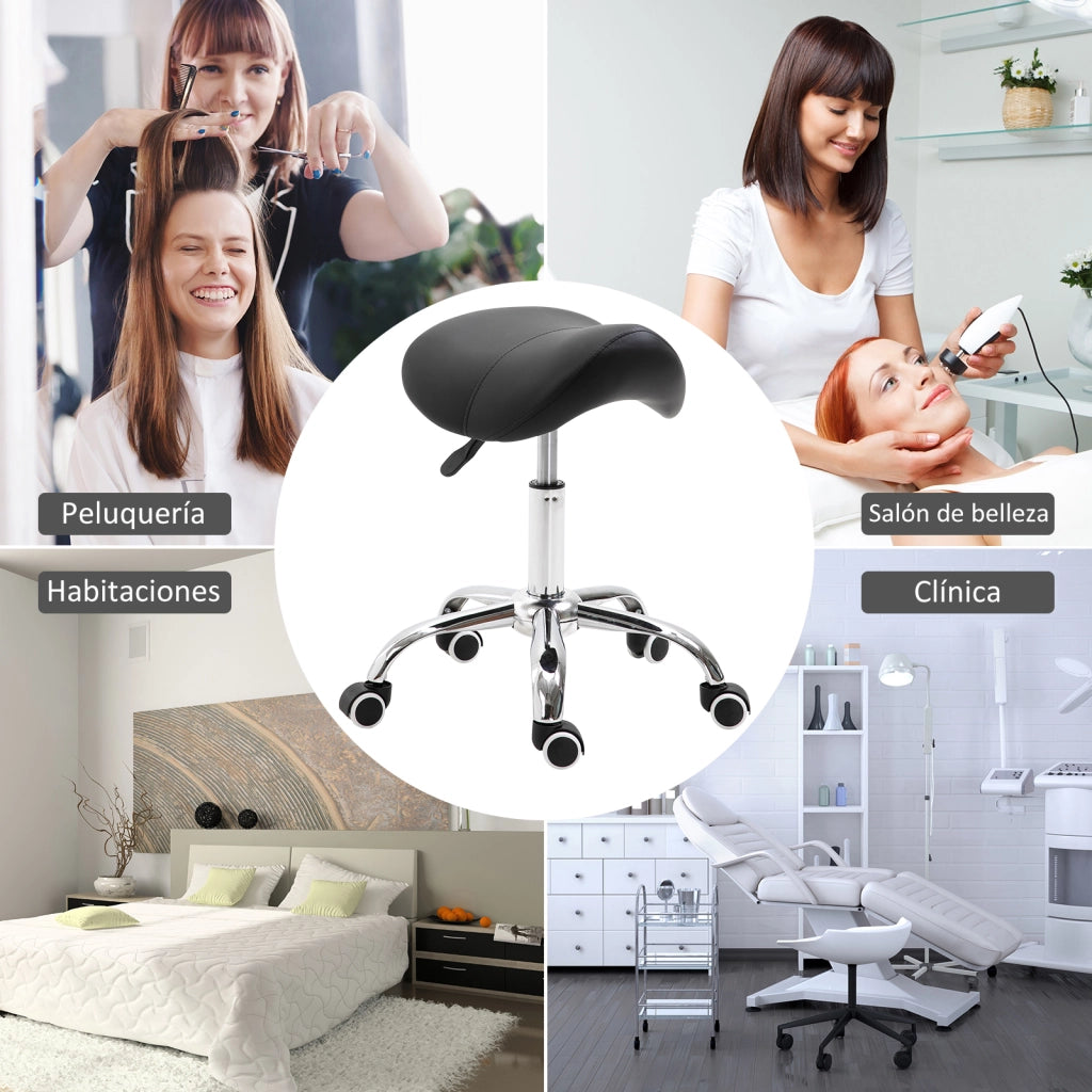 Sgabello con Ruote e Altezza Regolabile per Estetista ¨C Zephmum ¨C Nero 52x53x49-61 cm