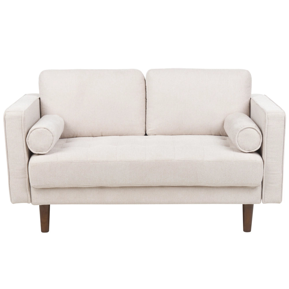 Divano retrò a 2 posti Imbottito in tessuto beige con schienale imbottito stile retrò soggiorno