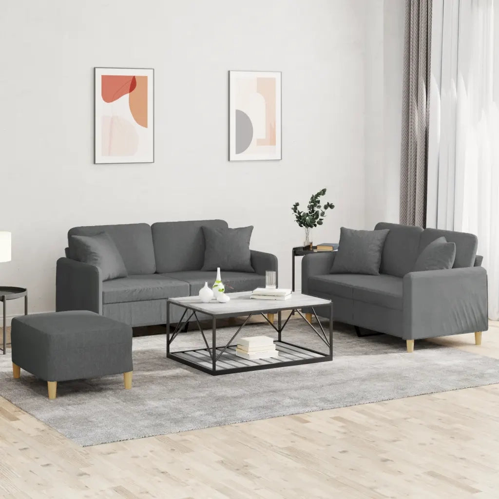 Set di Divani 3 pz con Cuscini Grigio Scuro in Tessuto 3202111