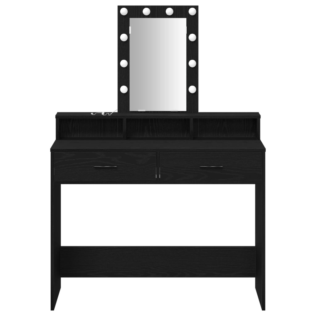 Specchio per trucco con luci LED Quercia Nera 100x41x140 cm