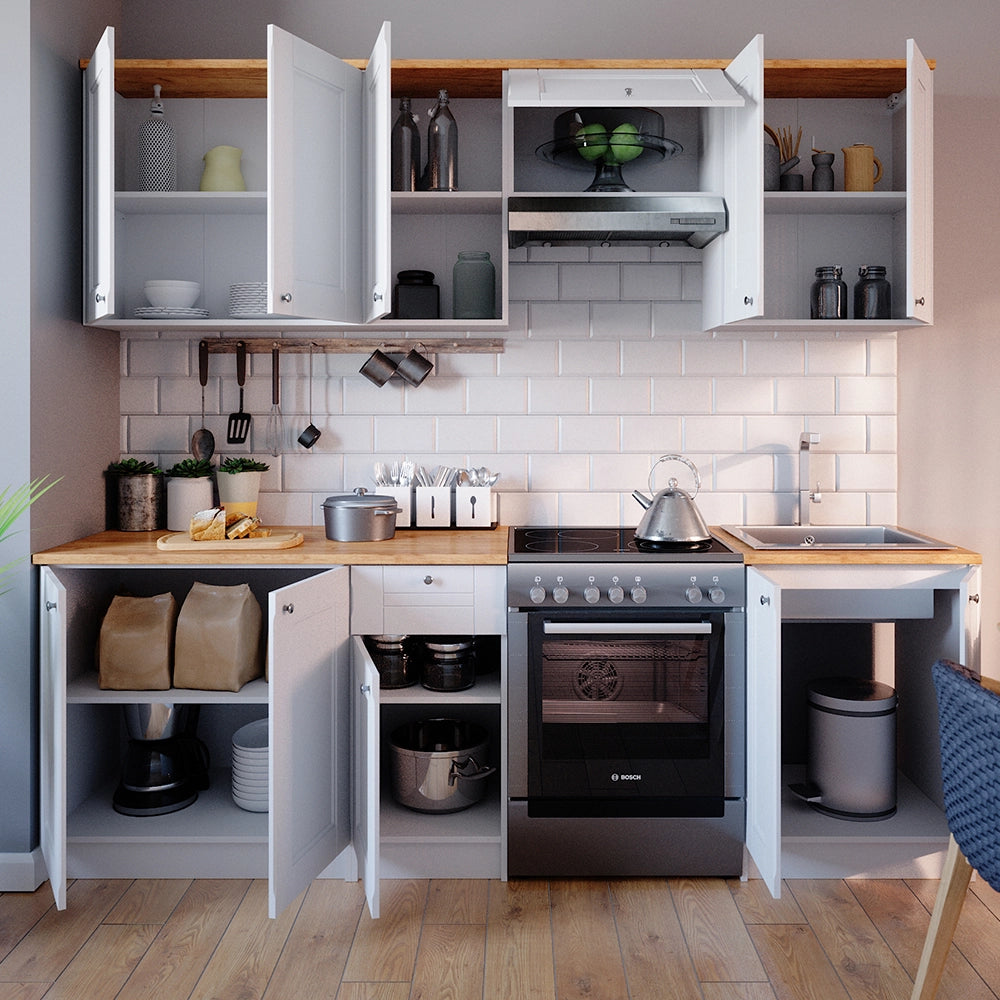 Mobile da cucina Bergamo Bianco/Rovere dorato 240 cm, PL Goldkraft Vicco