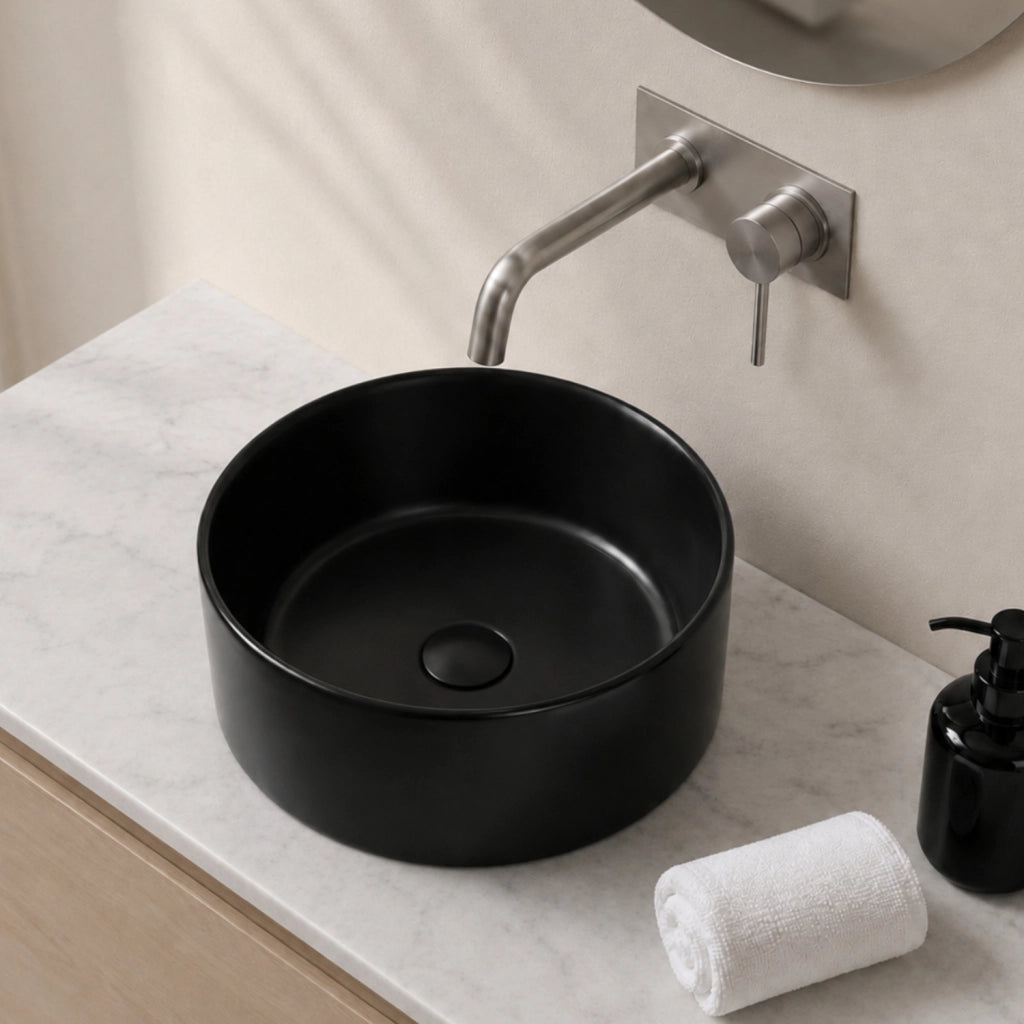 Lavabo tondo in ceramica nera opaca per bagno *** confezione 1