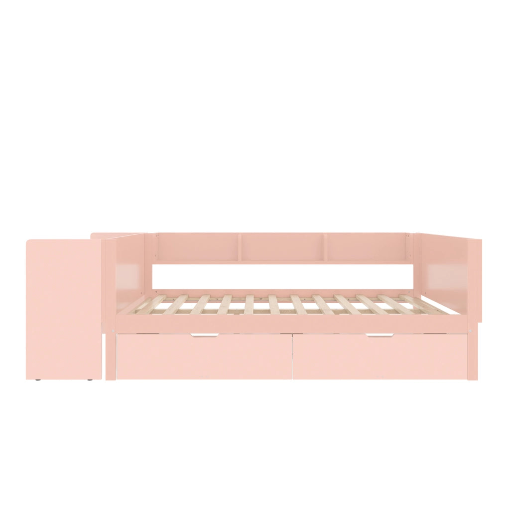 Letto 140x200 cm con scrivania; cassetti e ripiani in legno rosa