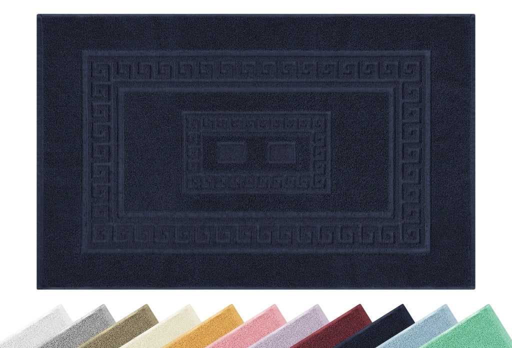 Tappeto Bagno Assorbente In Spugna Varie Misure Da Scendidoccia A Tappeto Grande Lavorazione Jacquard Tinta Unita Ricamo Cornice Lavabile Lavatrice BluScuro - TappetoBagno60x120