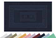 Tappeto Bagno Assorbente In Spugna Varie Misure Da Scendidoccia A Tappeto Grande Lavorazione Jacquard Tinta Unita Ricamo Cornice Lavabile Lavatrice BluScuro - TappetoBagno60x120