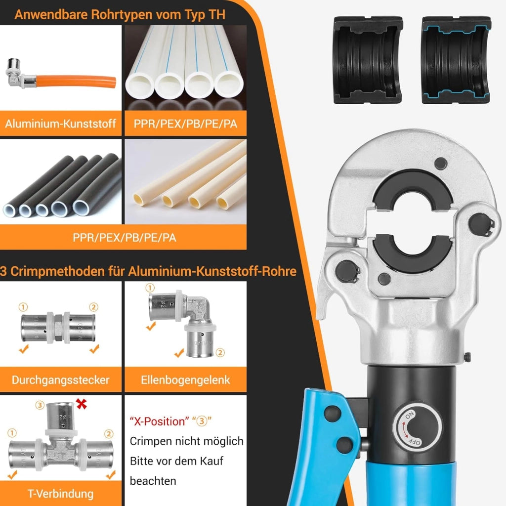 Pressatrice Multistrato,Crimpatrice Multistrato,Pinza Crimpatrice Idraulica con Testa Rotante a 360°,Tubo Composito Press pinza per tubo plastica e alluminio,Pinza per Serra Multistrato TH16-20-26-32