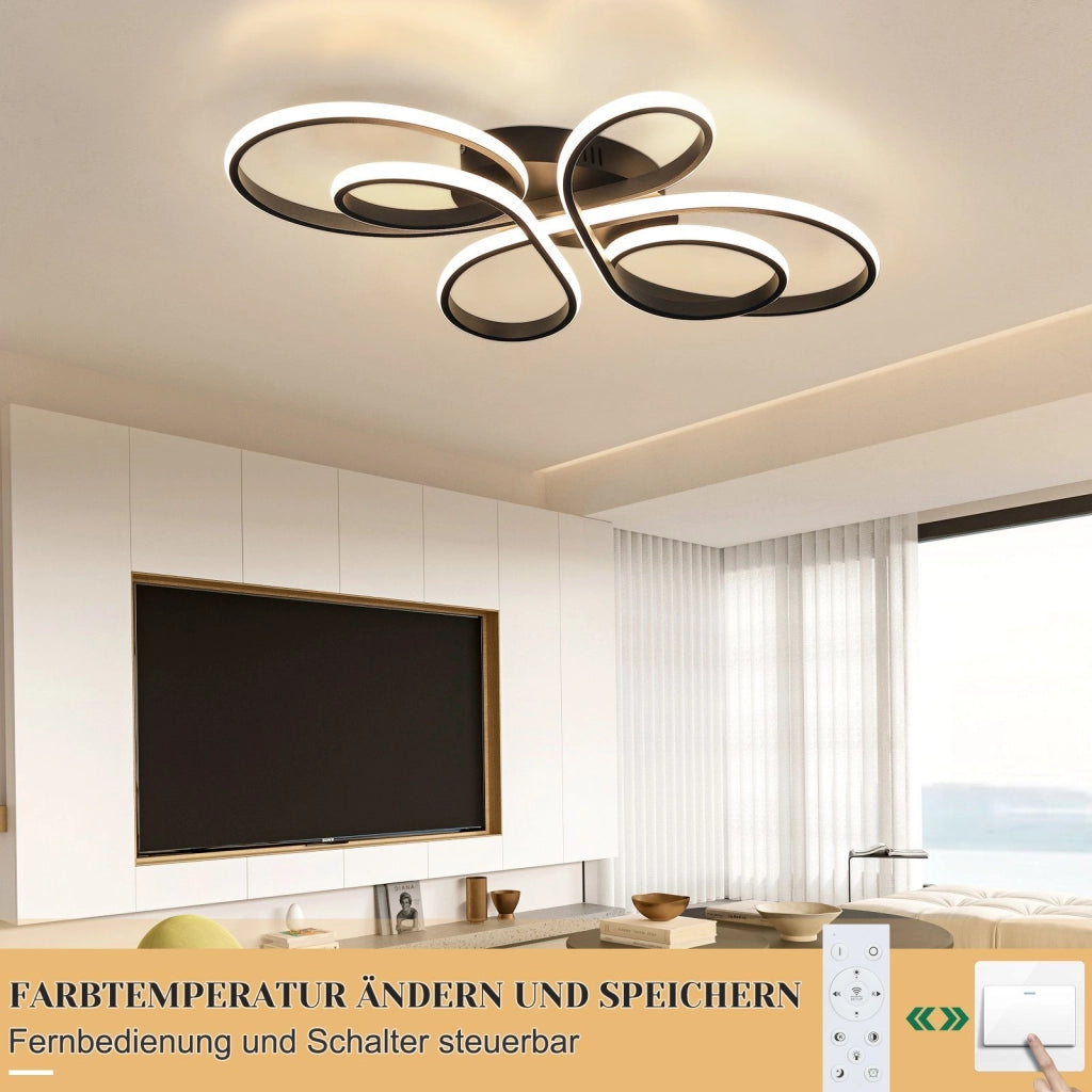 ZMH Lampada da soffitto plafoniera LED nera dimmerabile 78W 80cm stile moderno telecomando per soggiorno