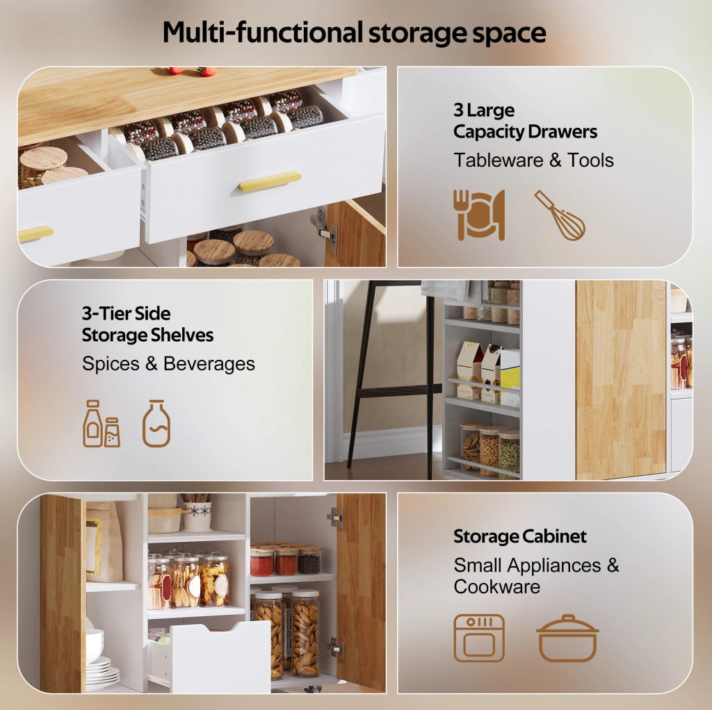 Isola da cucina con piano ribaltabile 120x45(71)x90 cm in MDF bianco
