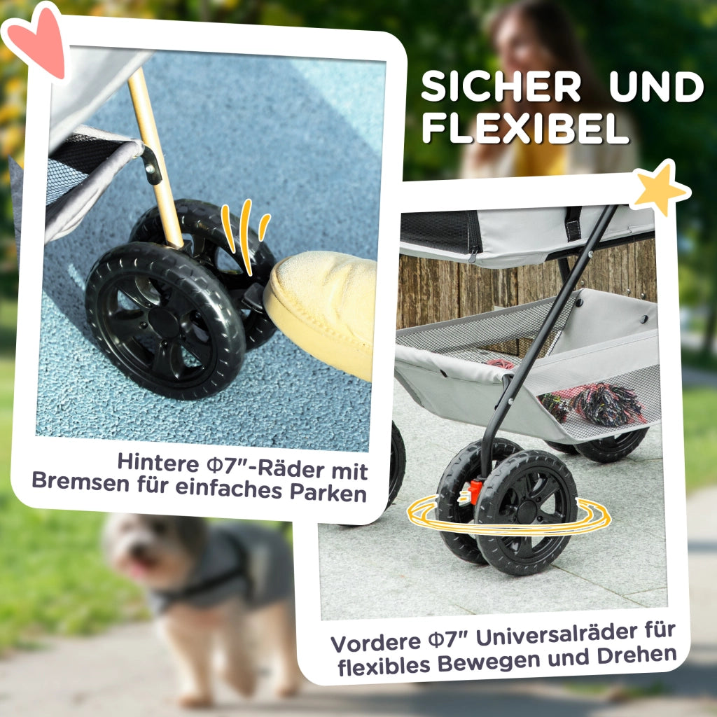 Carrello Trasporto Animali Domestici 3 in 1 ¨C Zephmum ¨C Grigio Pieghevole con 4 Ruote e Cestino Amovibile