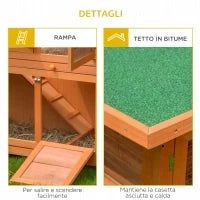 Conigliera da Esterno in Legno con Casetta e Recinto a 2 Piani, 122x48x100 cm