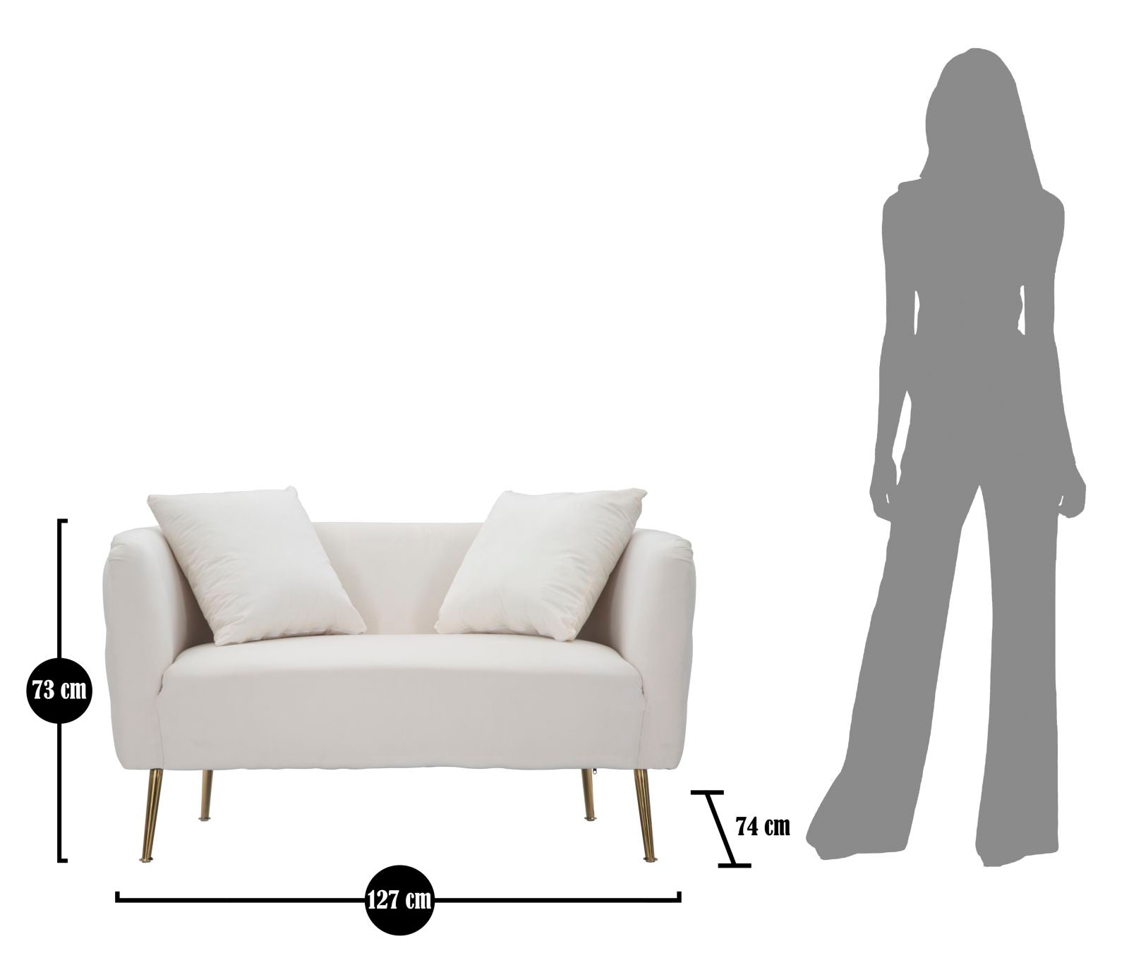 Divanetto Bucarest Crema 127x74x73 cm Legno e Spugna e Tessuto e Metallo Crema e Oro