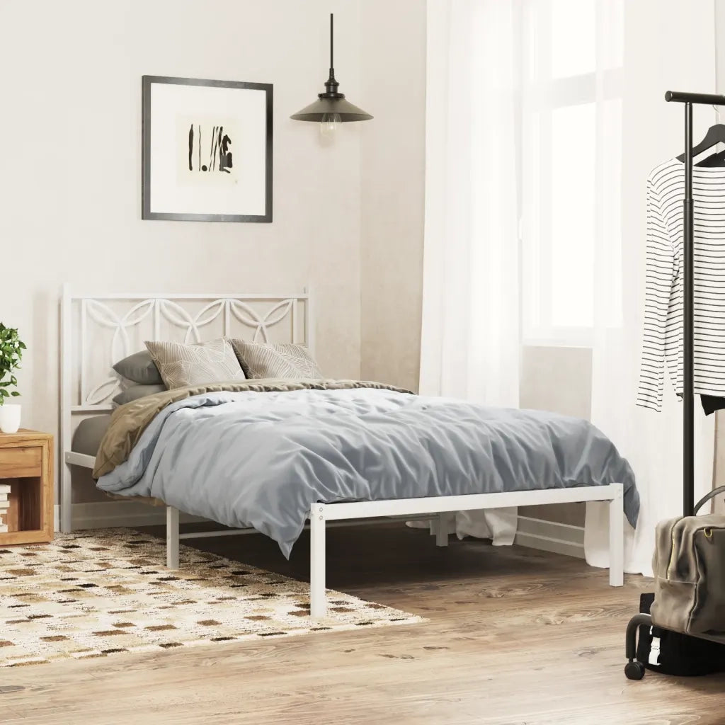 Letto singolo | Letto per adulti | Giroletto con Testiera Metallo Bianco 100x200 cm