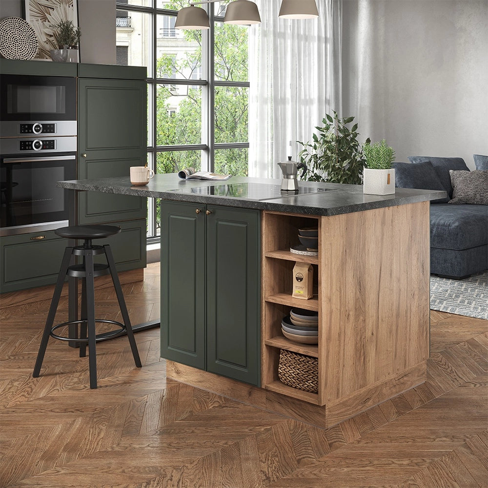 Isola cucina Fame-Line Verde-oro rustico/Rovere dorato 90 cm senza piano di lavoro Vicco