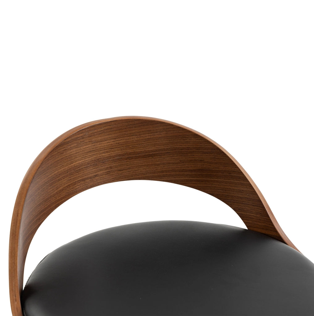 Set di 2 sgabelli da bar girevoli 360° regolabili in altezza; con schienale effetto noce e seduta nera in PU