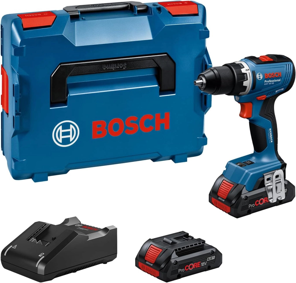 Bosch Professional 18V System Trapano-avvitatore a batteria GSR 18V-65 (motore brushless, lunghezza della testa 166, incl. 2 batterie GBA 4.0Ah, 82AC, L-Case)