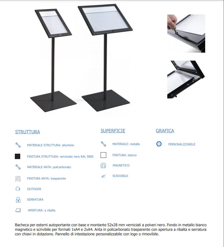 Leggio Menu per esterni Nero Ristoranti Alberghi Bed and Breakfast - 2 x A4