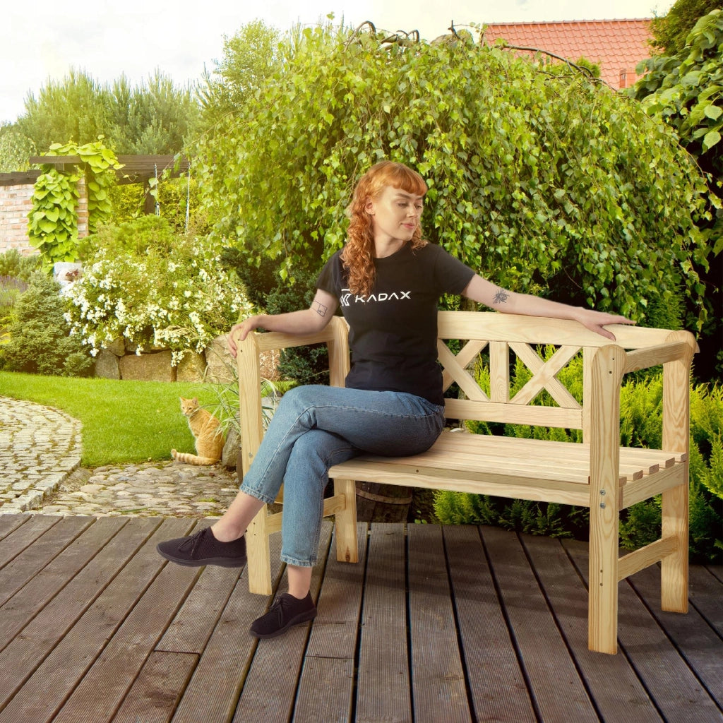 Panchina da giardino in legno KADAX con schienale, 119 cm, per giardino e terrazzo, colore naturale.