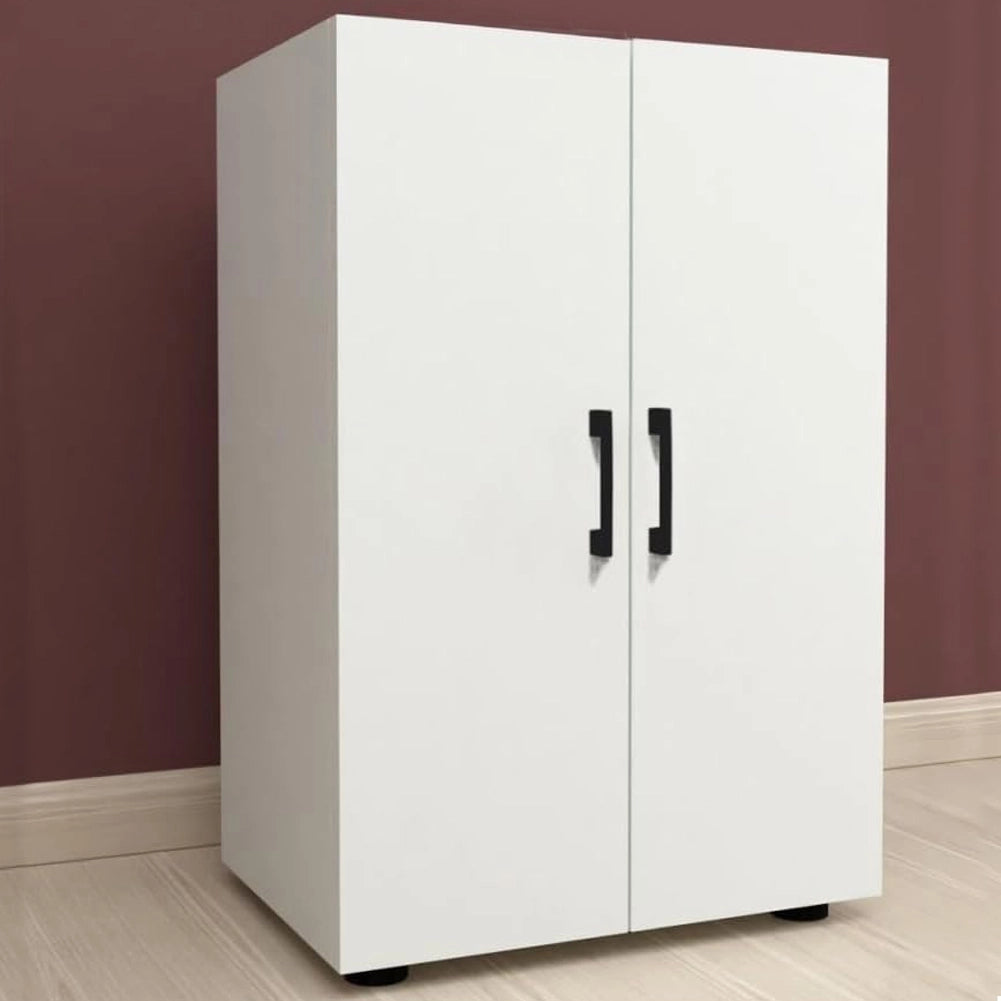 Mobile Multiuso con 2 Ante e 2 Ripiani in Legno Bianco Maniglie Nere 49x32x74cm