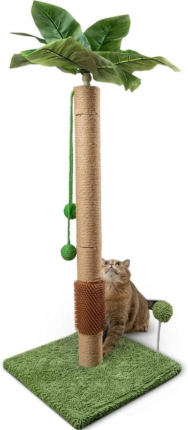 Pannello di gatto da 35 pollici per gatti e grandi gatti - Pannello per interni con spazzola in gomma auto-servendosi - Pannello di gatto con foglie artificiali verdi