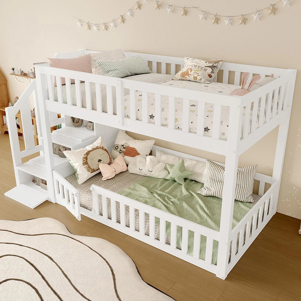 Letto a castello 90x200cm?- Xylo - scala ripostiglio bianco