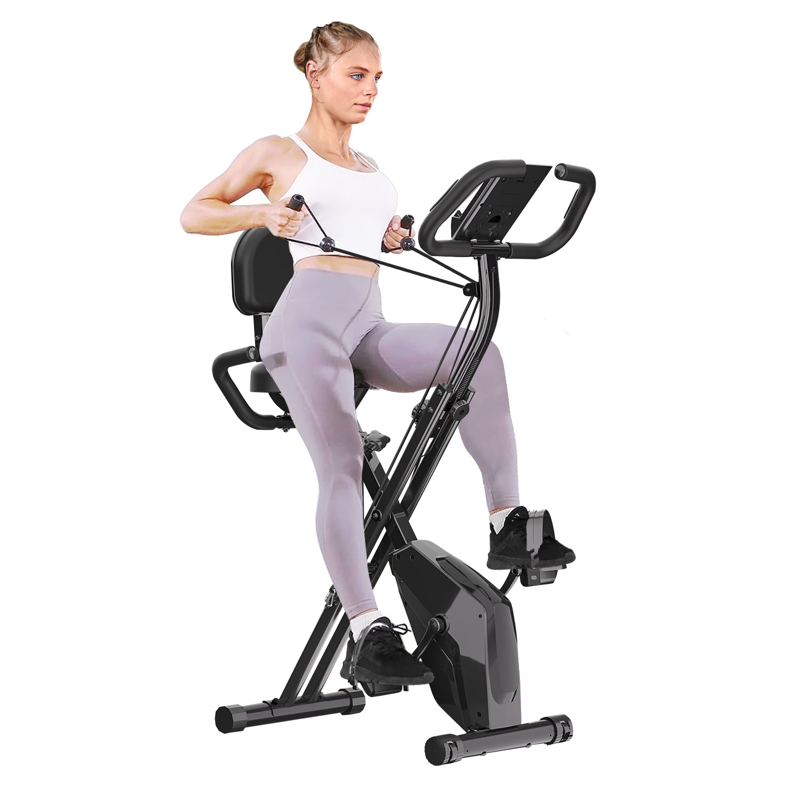 Cyclette pieghevole per la casa - RATTANTREE - Portante 150 kg, portata con resistenza magnetica regolabile e display LCD fitness bike con sensori a pulsazioni manuali - Nero