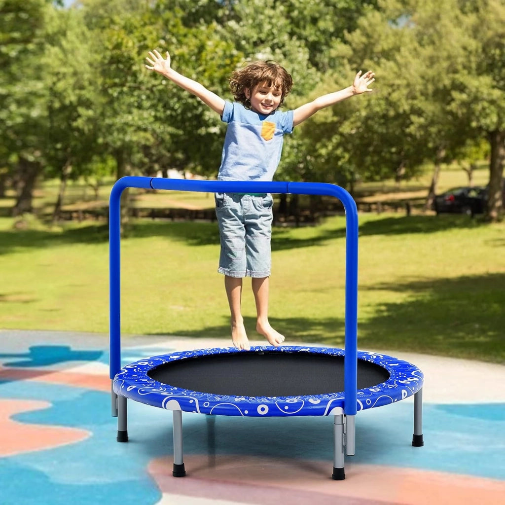 Mini trampolino per bambini φ92 cm, pieghevole, trampolino da fitness con maniglia e copertura di sicurezza, trampolino da giardino fino a 150 kg, trampolino per interni ed esterni
