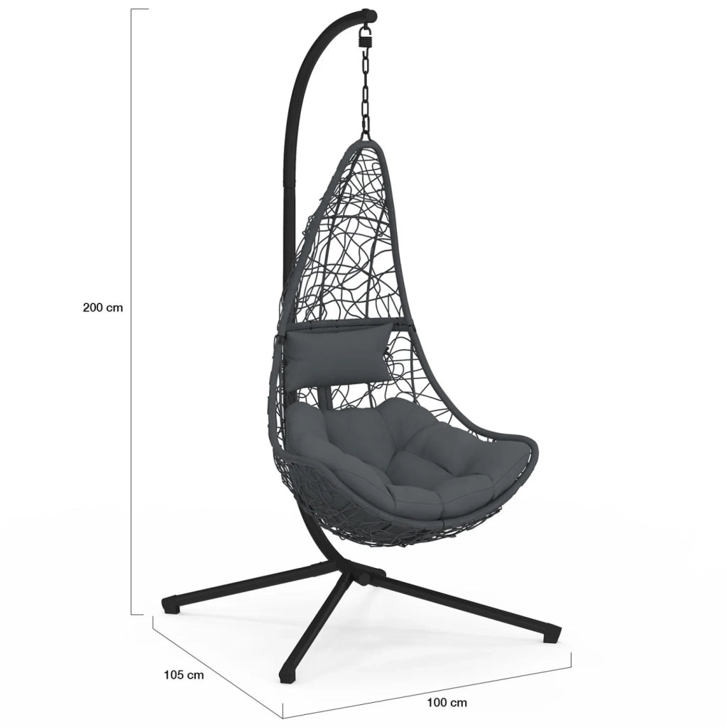 IDMarket - Poltrona sospesa a mezzaluna in rattan traforato grigio con cuscino grigio