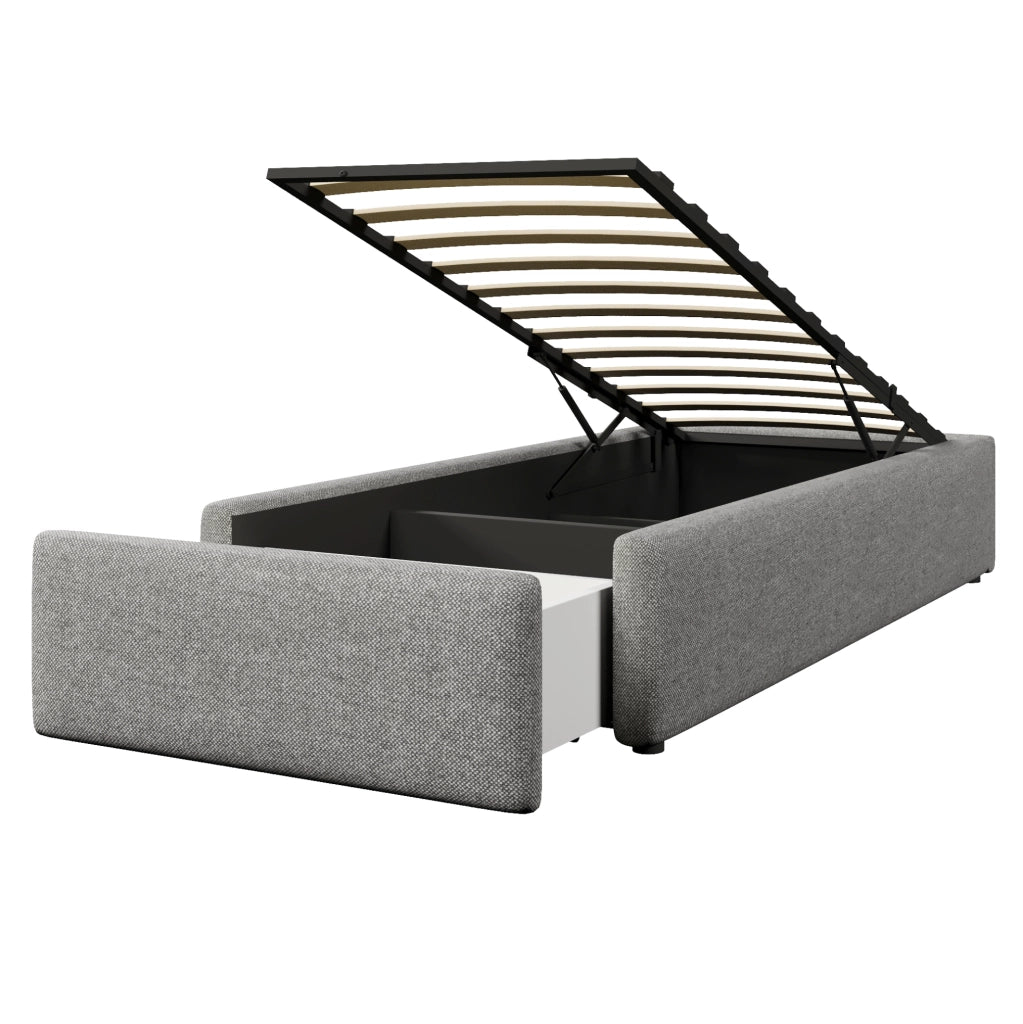 Letto imbottito 90x200 cm senza testiera con vano idraulico e cassetto grigio
