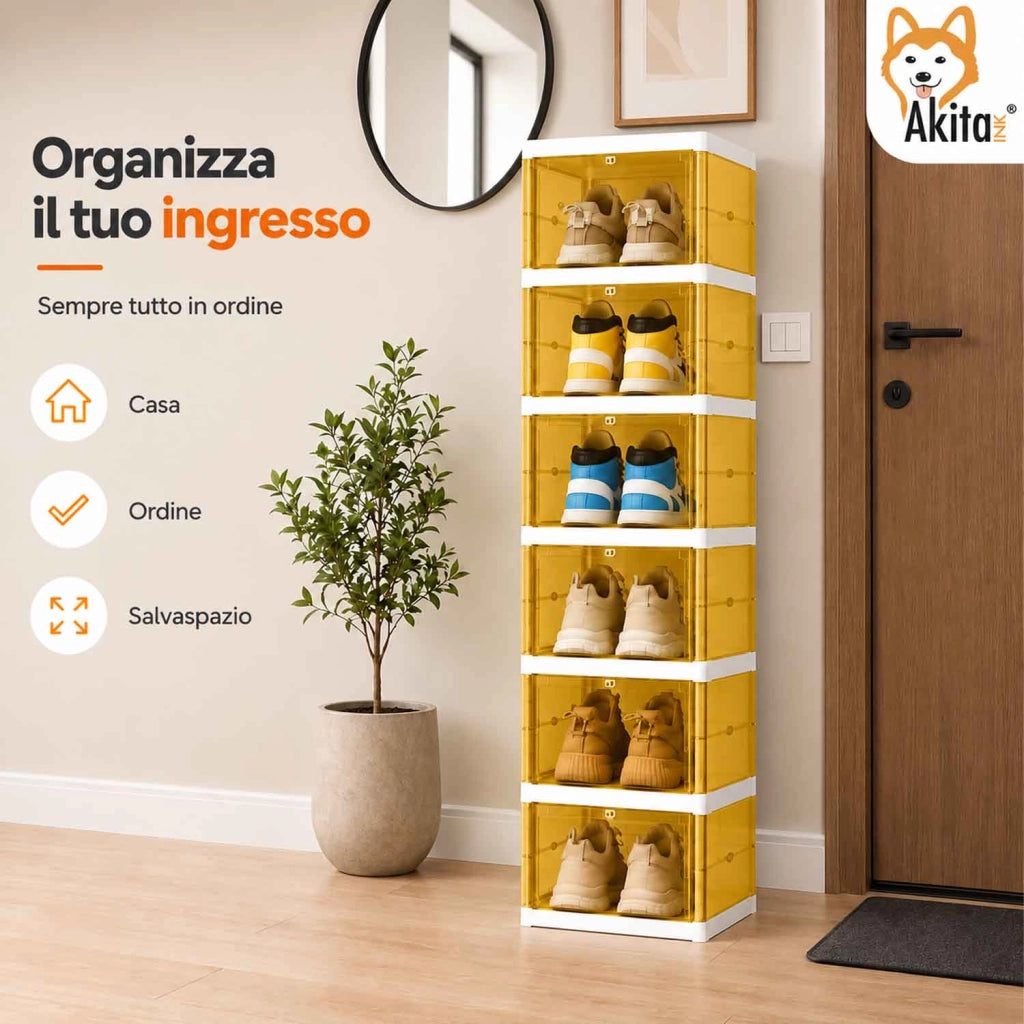 Akitaink Scarpiera Salvaspazio 6 Ante Fisarmonica Gialla