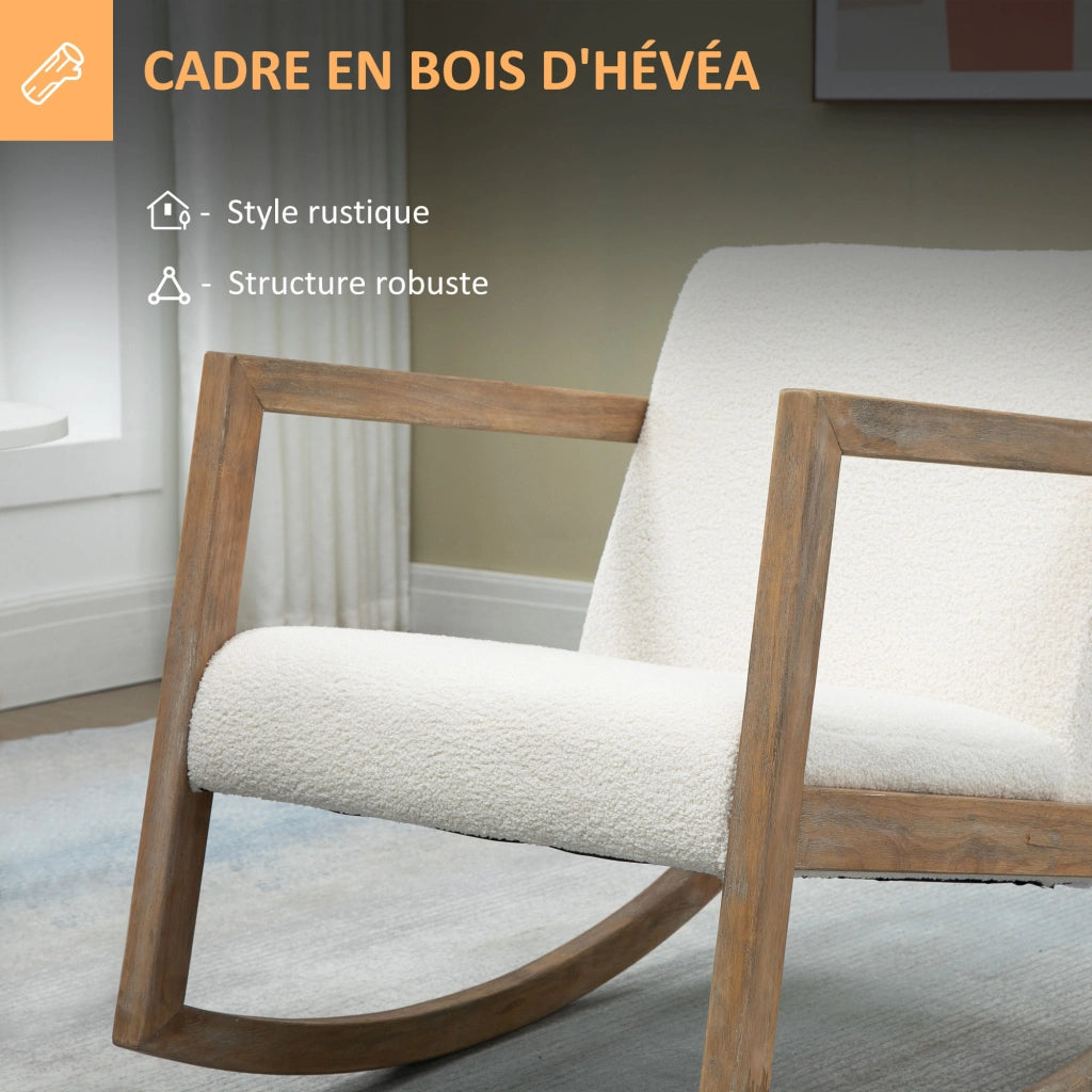 Poltrona a dondolo in tessuto effetto lana ¨C ZephMum ¨C 60x81x71 cm bianco crema