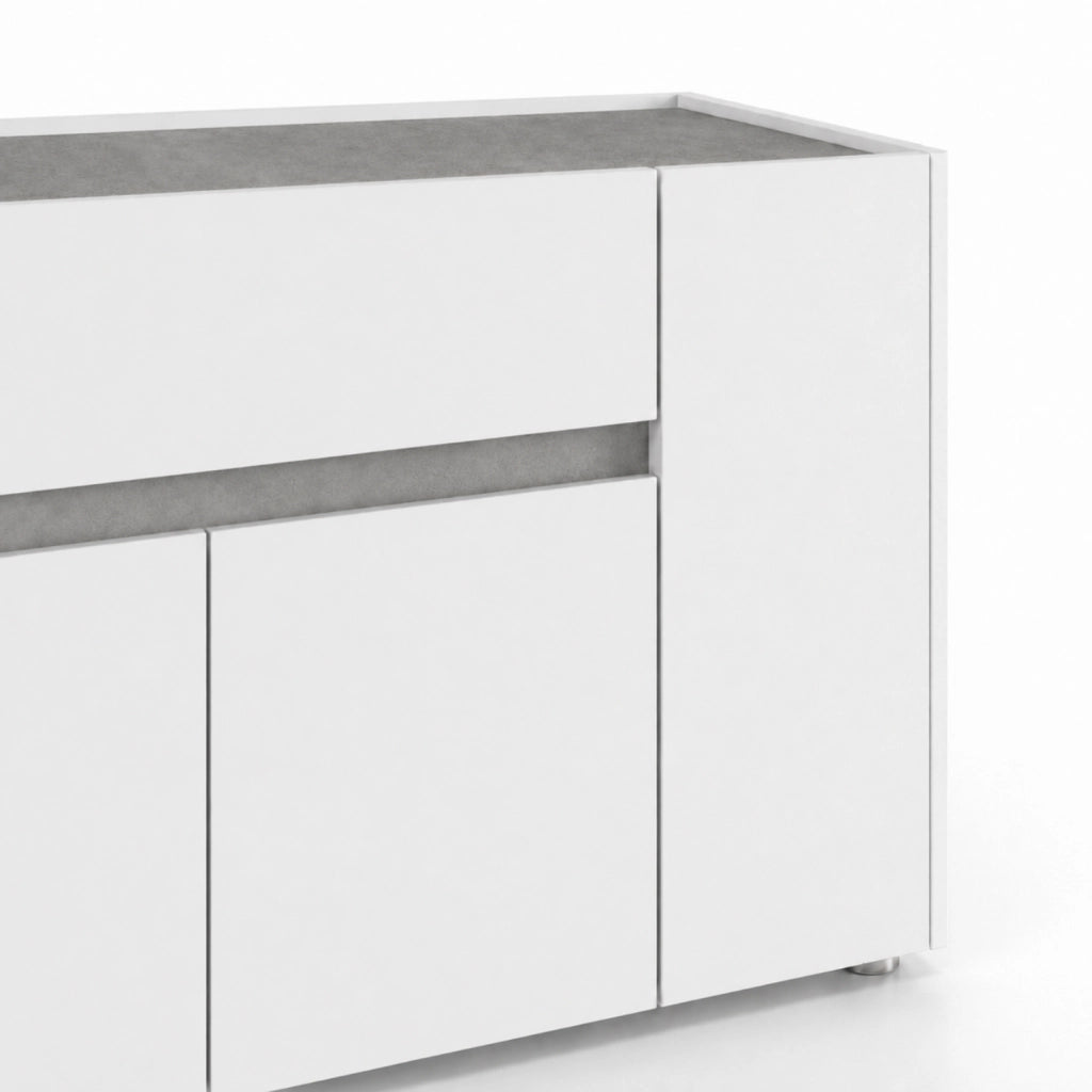 Mobile Contenitore Credenza Moderna In Melaminico Con 4 Ante E 1 Cassetto Design Senza Maniglie Per Soggiorno Sala Da Pranzo 170 X 85 X 40 Cm Bianco E Grigio Cemento