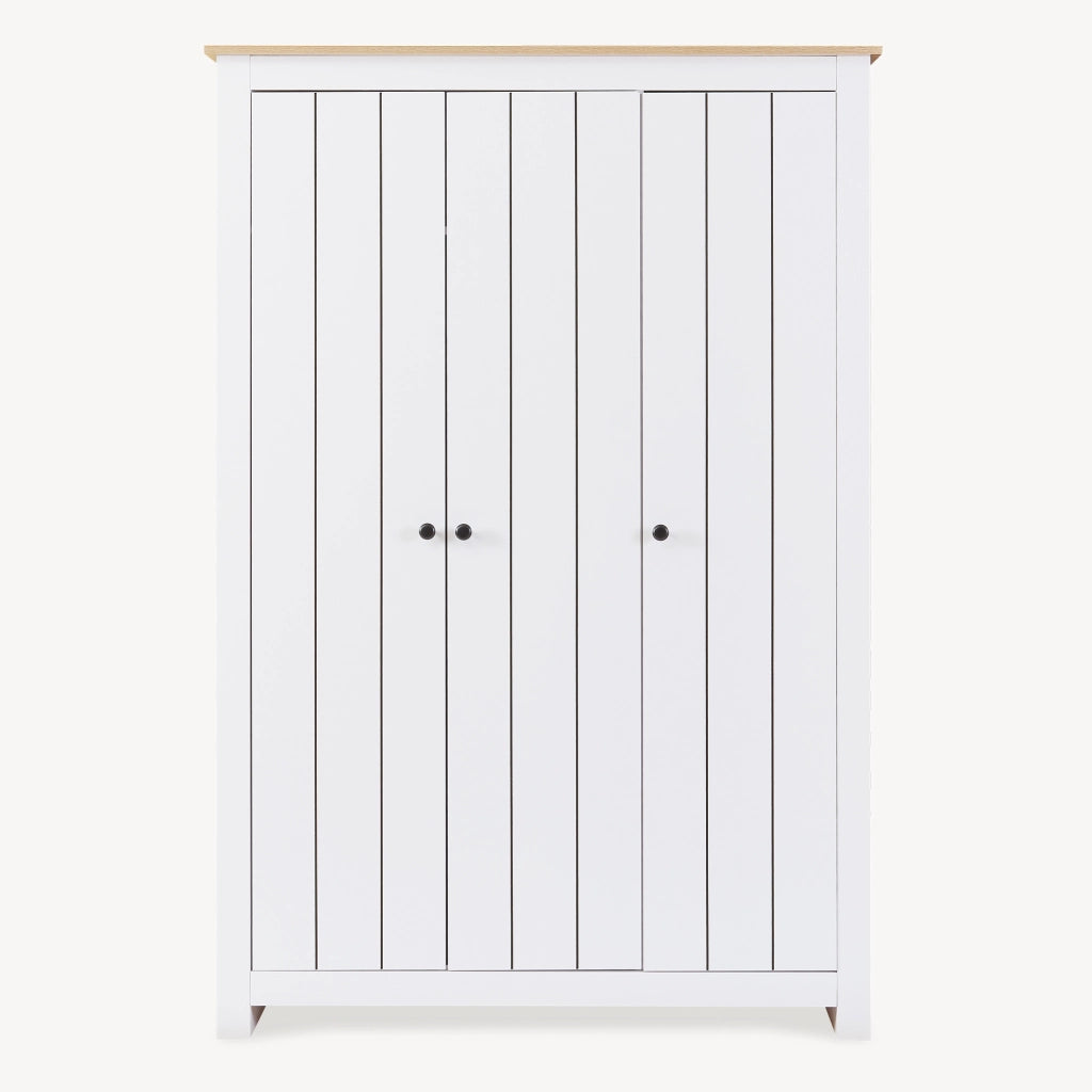 Armadio Guardaroba Vasand a 3 Ante con Barre Appenditi e Ripiani 175x120x52 cm Bianco / Effetto Rovere [en.casa]
