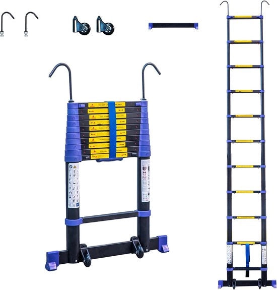 Scala Telescopica - Scala Voluta - Altezza di Lavoro - Alluminio - Adatto per Uso Privato e Professionale - Scala Voluta - Peso Massimo 150 kg