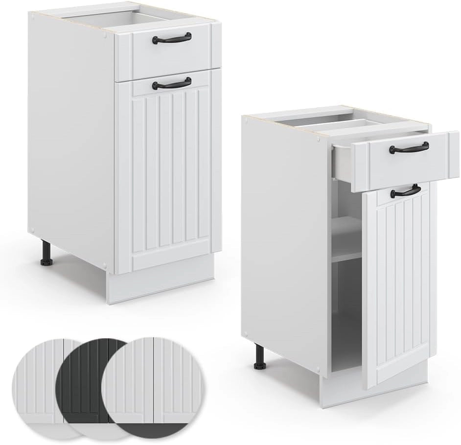 Mobile lavello cucina Fame-Line, Bianco casa di campagna, 80 cm con ripiano, PL Antracite, per la combinazione con altri moduli della serie Fame-Line