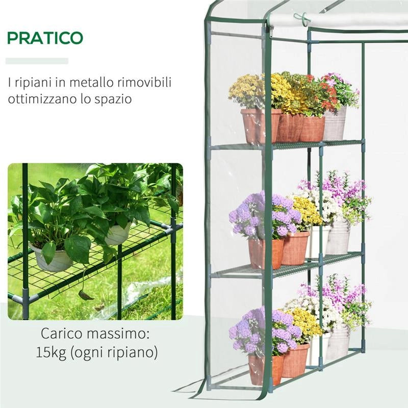 SERRA DA GIARDINO IN PVC TRASPARENTE SCAFFALI PER PIANTE 143 X 143 X 195 CM