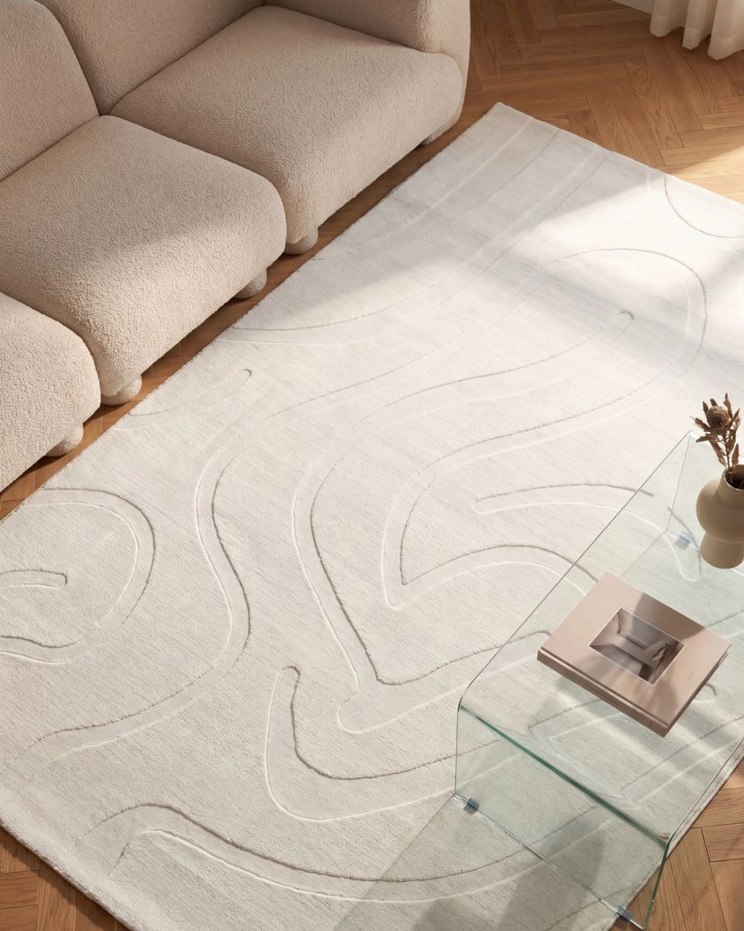 Tappeto da salotto rettangolare jacquard 160 x 230 cm a pelo corto bianco sporco Stile Moderno