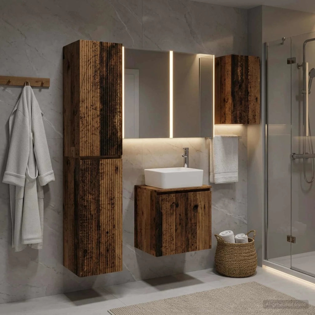 Set di Armadi da Bagno 5 pcs Legno antico 53 x 15,5 x 70 cm 3407333