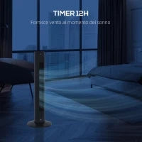Ventilatore a Torre 45W a 4 Modalità e 3 Velocità con Timer da 12h, in ABS, Ø31.5x93 cm, Nero