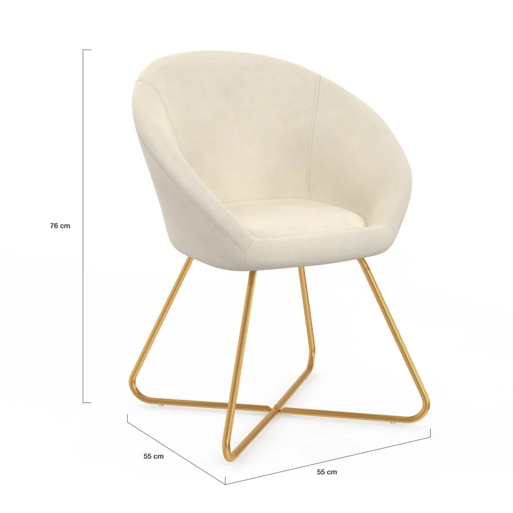 IDMarket - Poltrona rotonda ANGELINA in velluto beige con gambe incrociate dorate