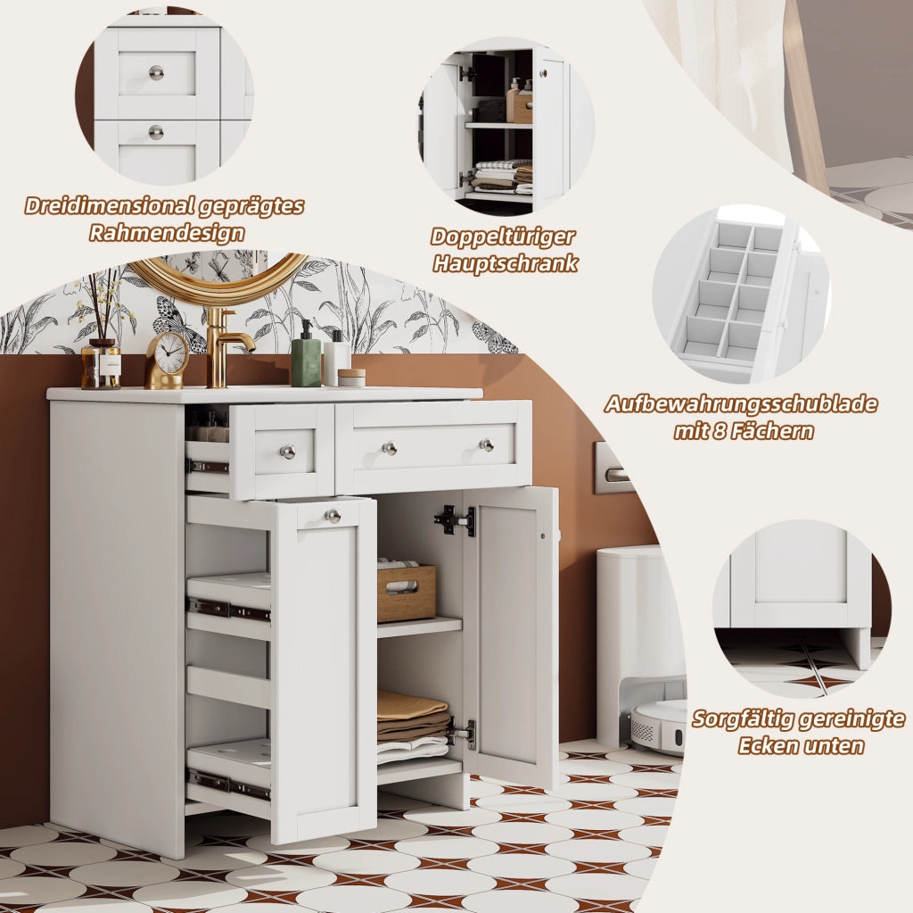 Mobile lavabo bagno freestanding bianco con lavabo in ceramica