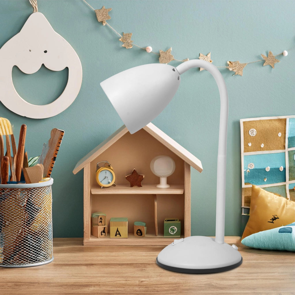 Lampada da scrivania minimal bianca braccio flessibile E27