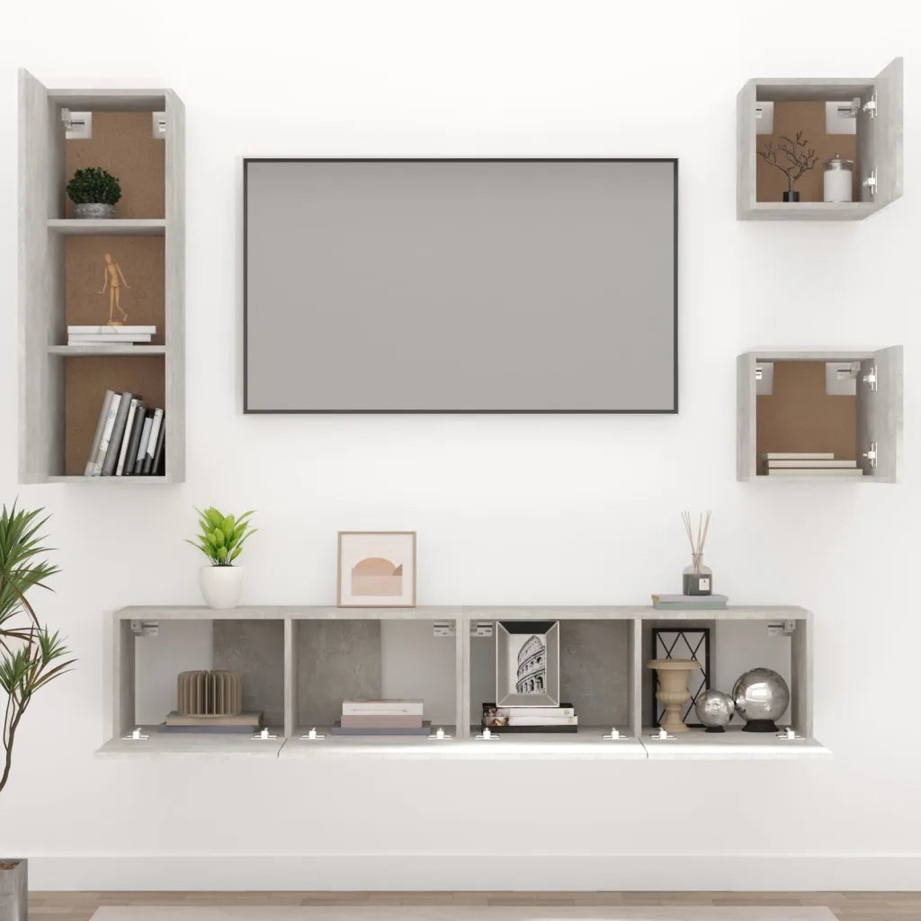 Set di Mobili Porta TV 5 pz-Set di 5 Credenza per TV Grigio Cemento in Legno Multistrato 575478