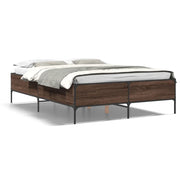 Letto matrimoniale | Letto per adulti | Giroletto Rovere Marrone 140x200cm in Legno Multistrato Metallo