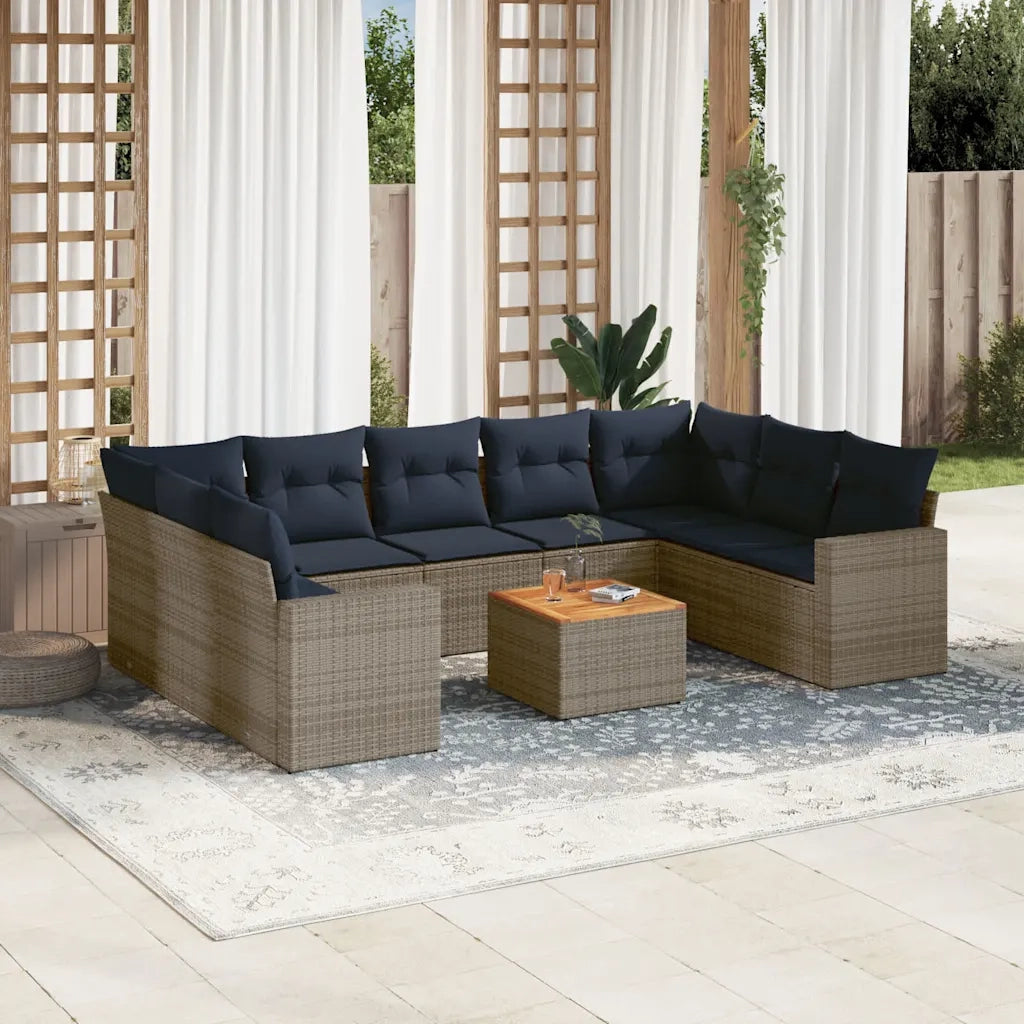 Set Divani da Giardino 10 pz con Cuscini Grigio in Polyrattan 3256600