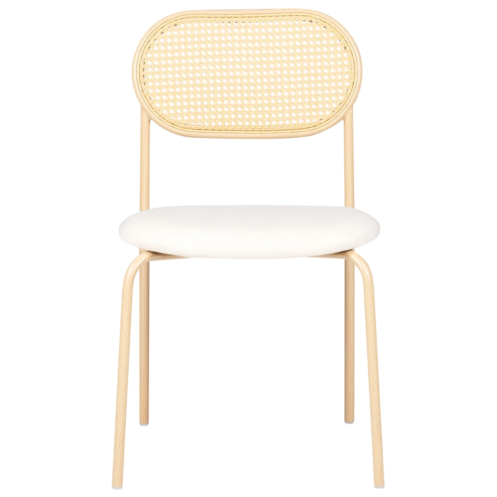 Set di 2 sedie da pranzo con seduta in tessuto e struttura in metallo con effetto legno intreccio viennese stile retrò soggiorno