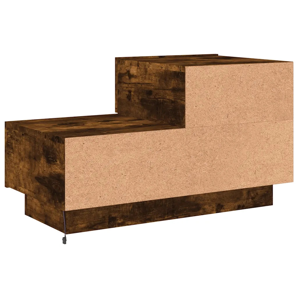 Comodino con Luci LED-Tavolino da notte Rovere Fumo 70x36x40,5 cm